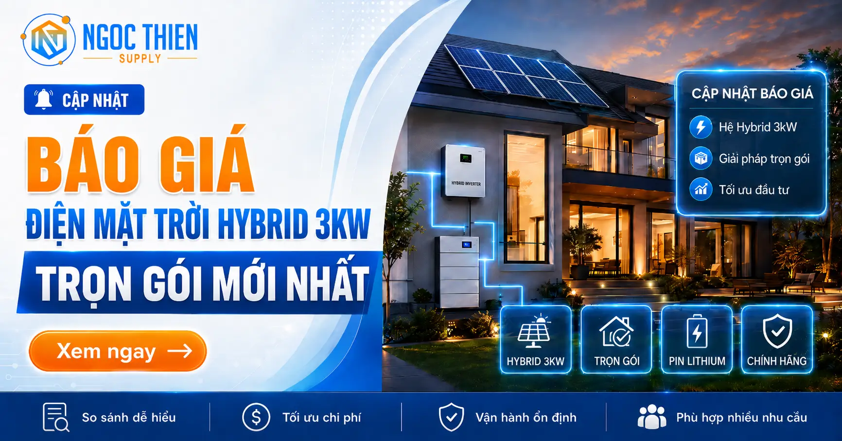 Báo giá điện mặt trời Hybrid 3kW trọn gói mới nhất