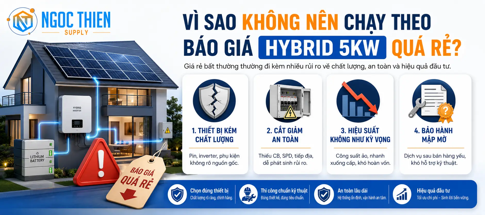 Vì sao không nên chạy theo các báo giá điện mặt trời hybrid 5kW quá rẻ?