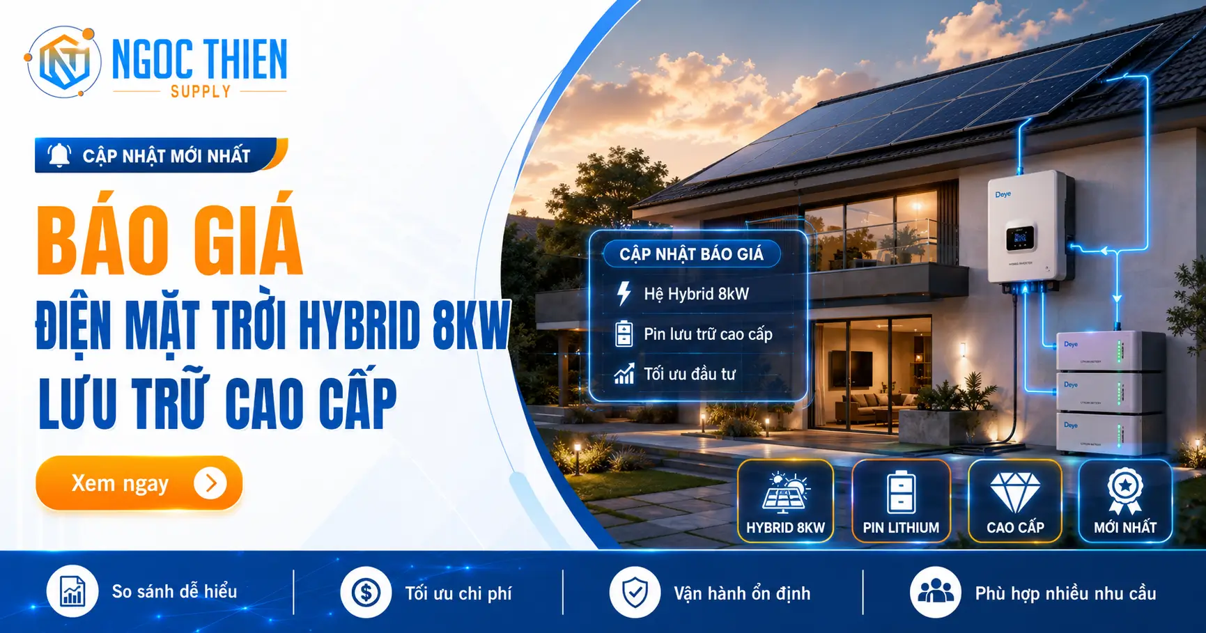 Báo giá điện mặt trời Hybrid 8kW lưu trữ cao cấp