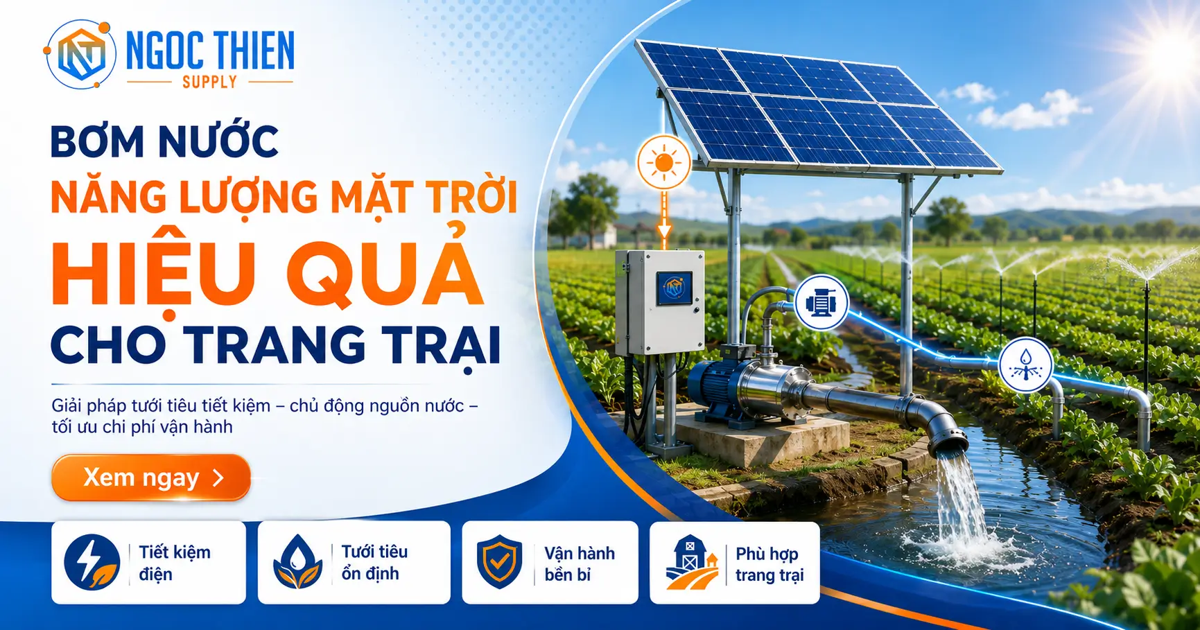 Bơm nước năng lượng mặt trời hiệu quả cho trang trại