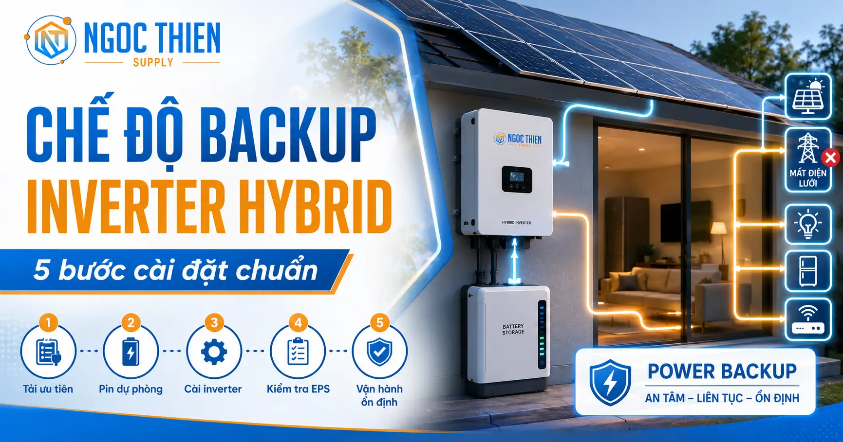 Chế độ backup inverter hybrid với 5 bước cài đặt chuẩn