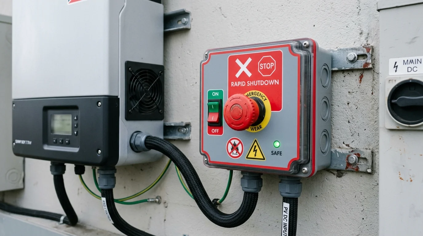 Thiết bị đóng ngắt khẩn cấp an toàn PCCC cho hệ thống điện mặt trời tài sản công
