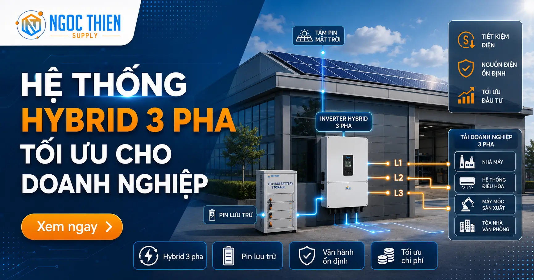 Hệ thống Hybrid 3 pha tối ưu cho doanh nghiệp