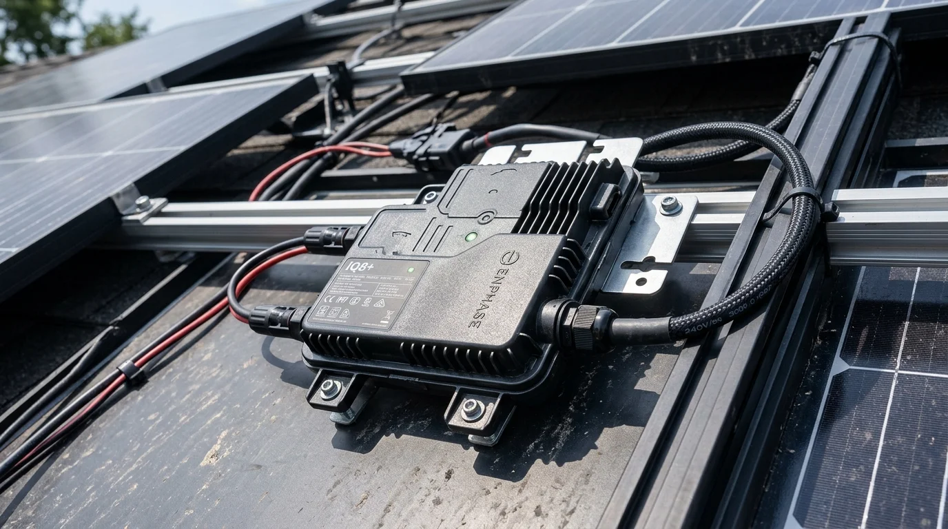 Cấu tạo chi tiết mặt sau tấm pin mặt trời lắp đặt microinverter cho điện mặt trời