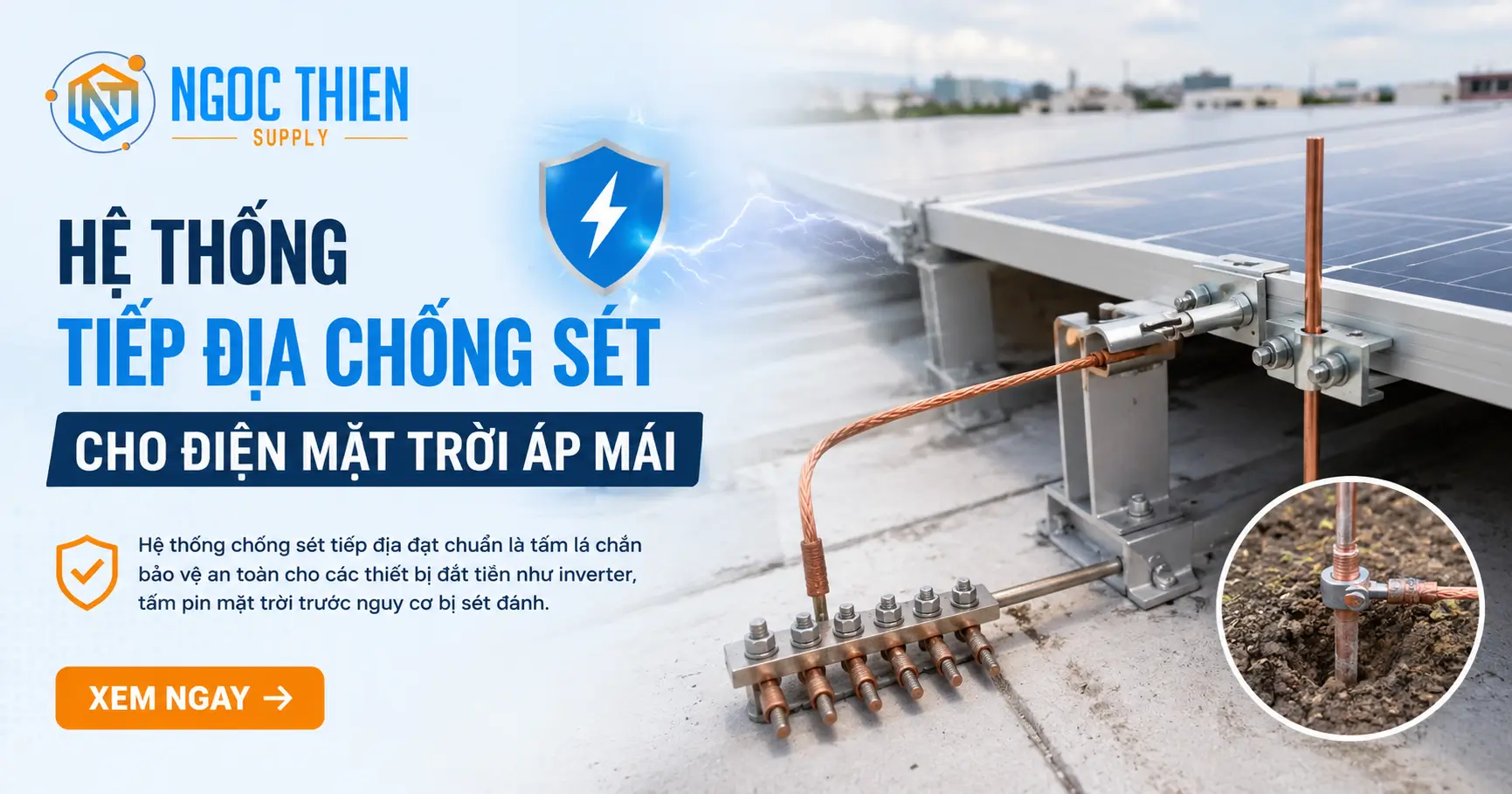 Hệ thống tiếp địa chống sét cho điện mặt trời áp mái