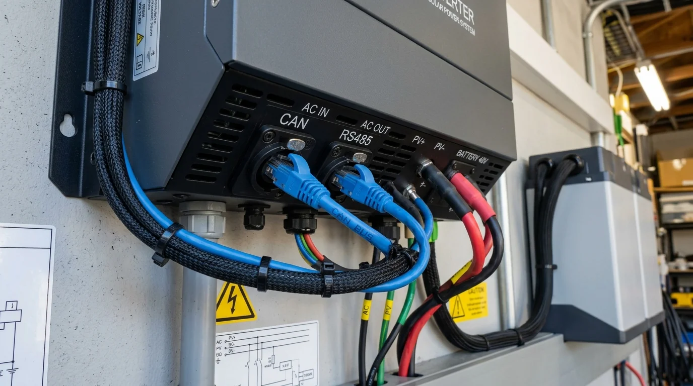Cổng CAN và RS485 kết nối giao tiếp BMS giữa inverter và pin lithium
