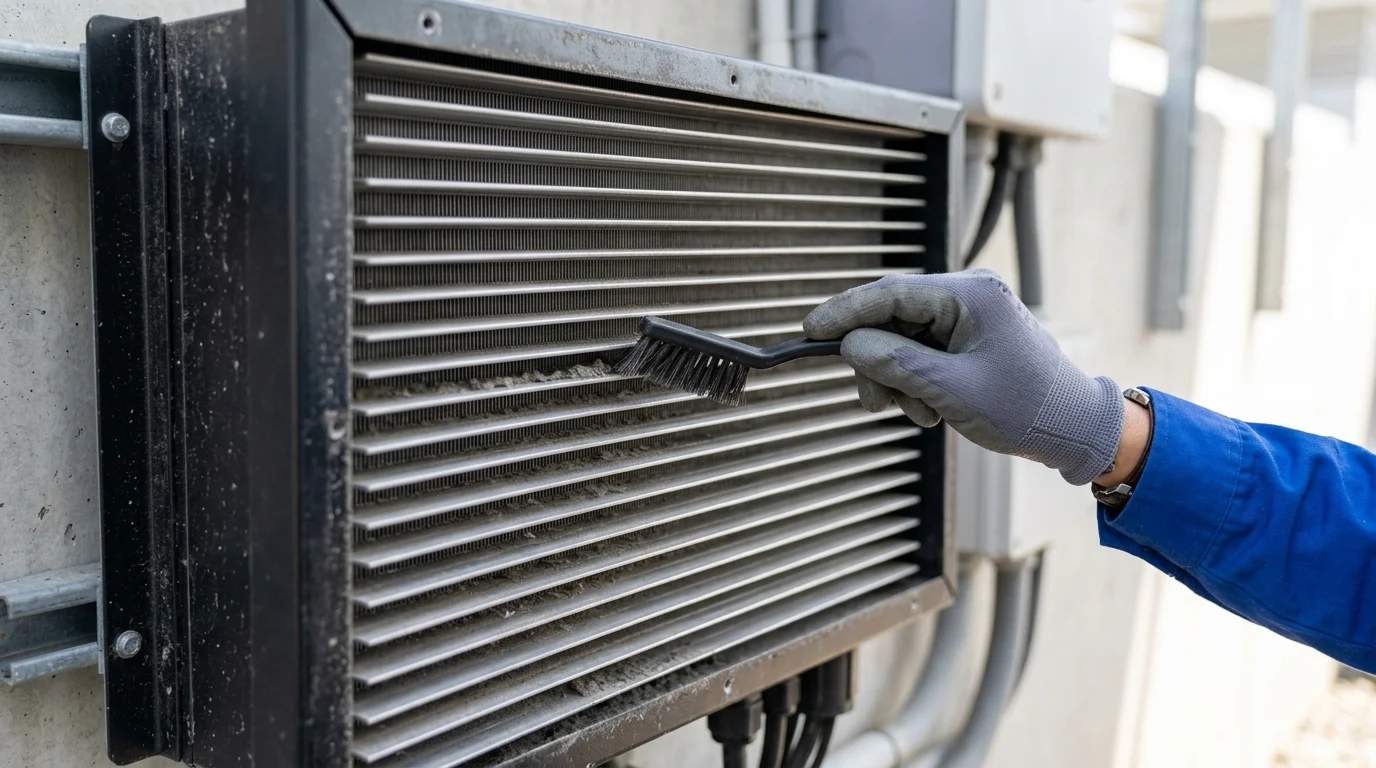 Vệ sinh cánh tản nhiệt inverter bằng chổi cọ mềm bảo trì thiết bị