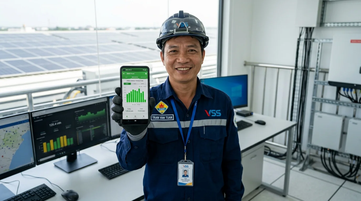 Kỹ sư giám sát sản lượng điện mặt trời qua app SEMS Portal của Goodwe