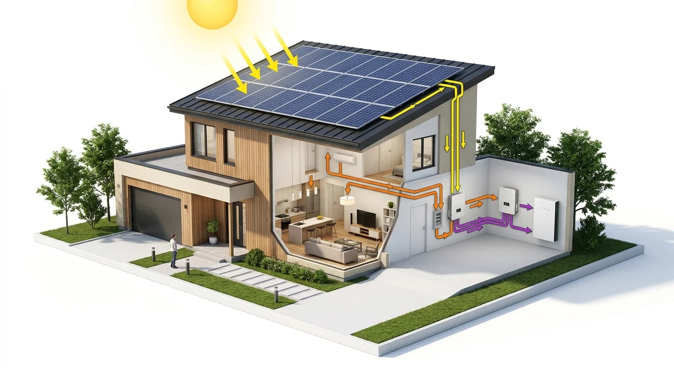 Sơ đồ nguyên lý đấu nối hệ thống hybrid sử dụng biến tần Luxpower ECO không cần pin lưu trữ giai đoạn đầu