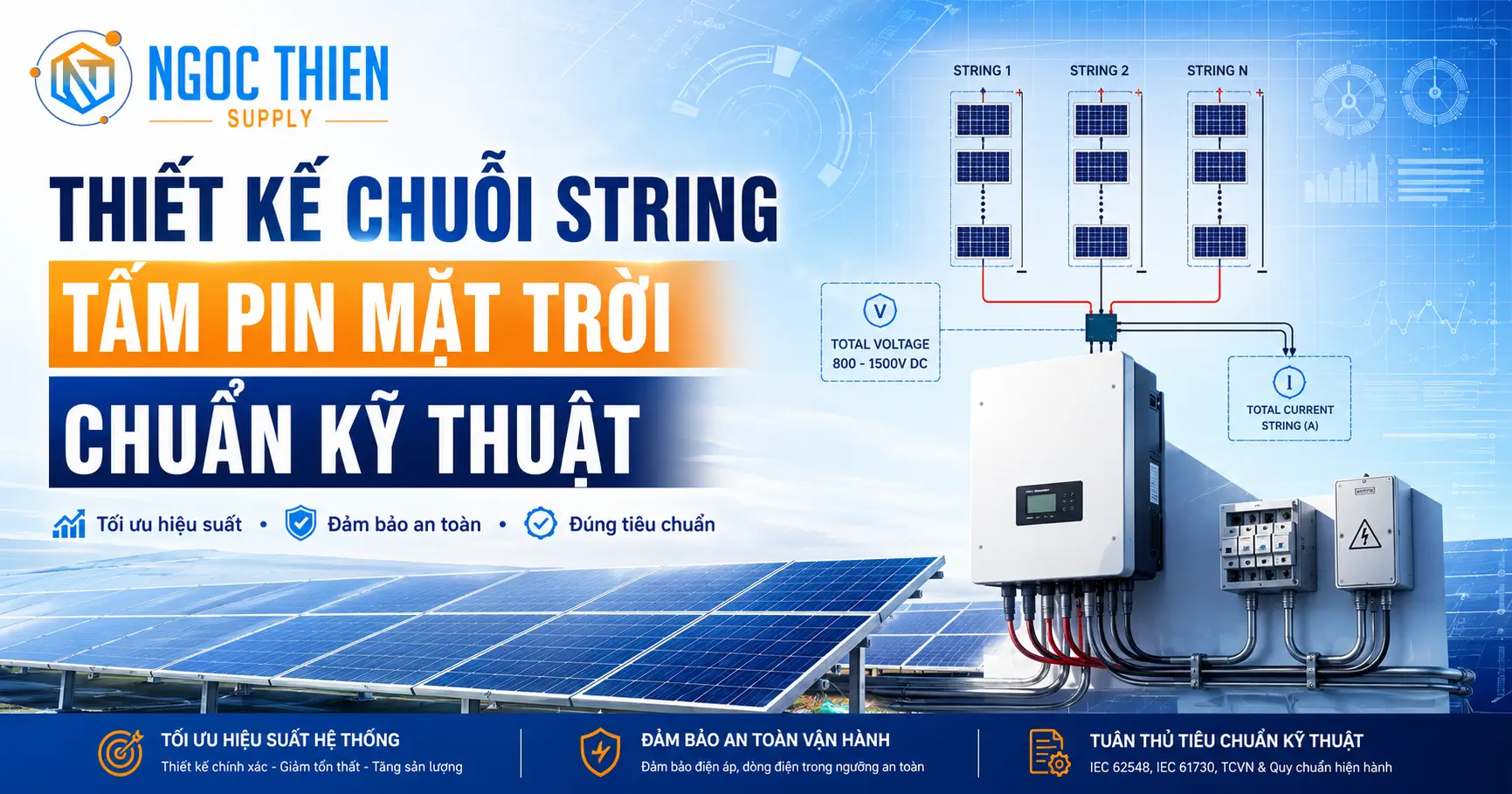 Thiết kế chuỗi string tấm pin mặt trời chuẩn kỹ thuật