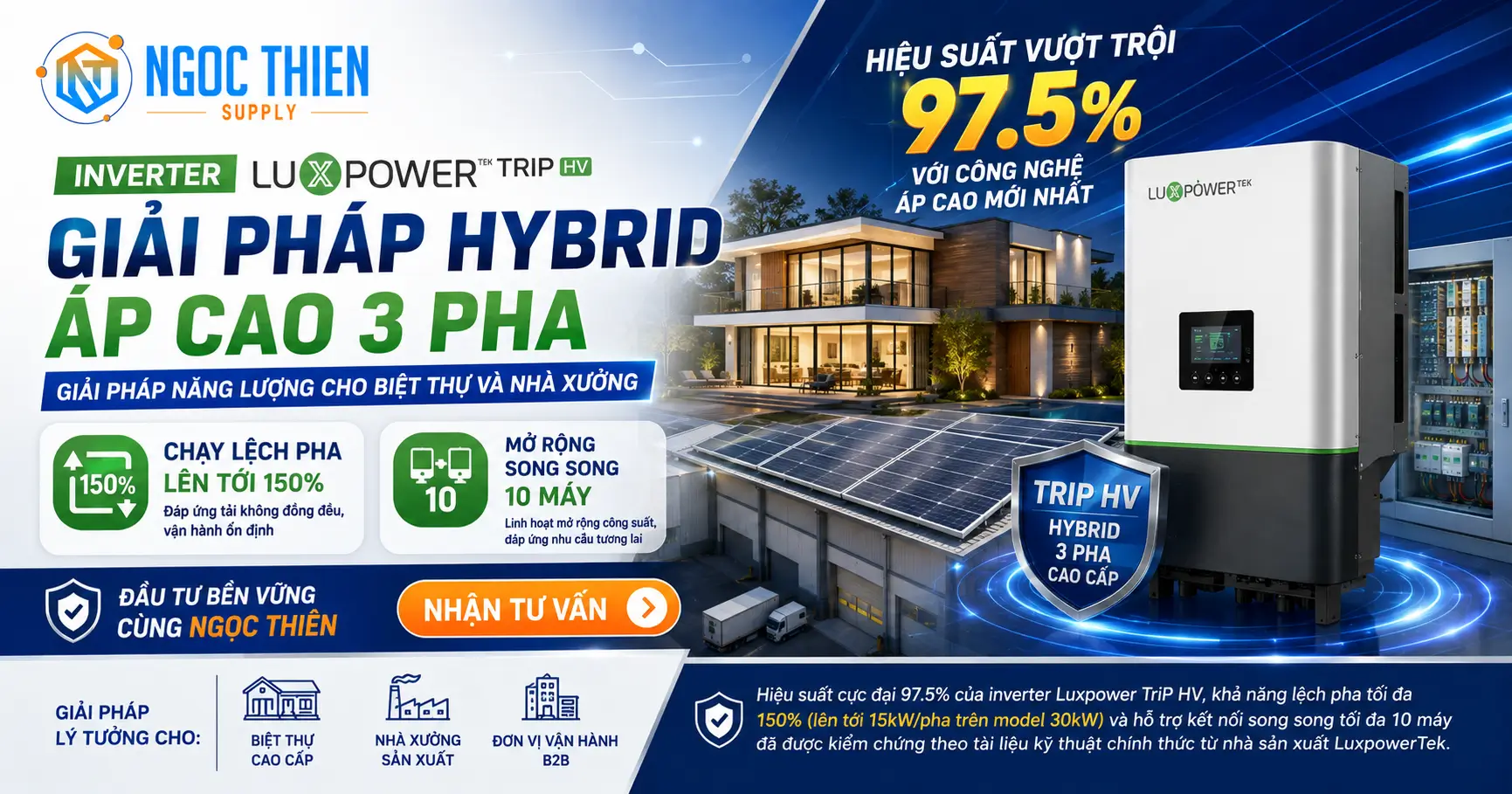 Inverter Luxpower TriP HV: Giải pháp hybrid áp cao 3 pha