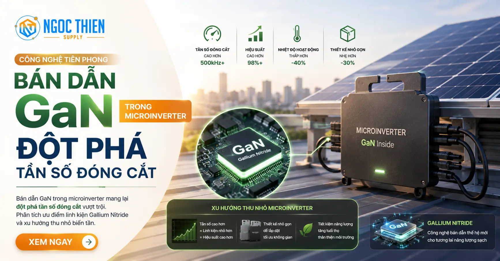 Bán dẫn GaN trong microinverter: Đột phá tần số đóng cắt