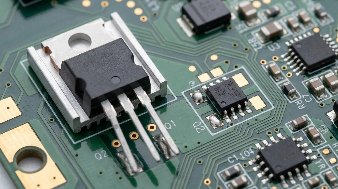Chíp bán dẫn Gallium Nitride GaN nhỏ gọn đặt cạnh MOSFET Silicon truyền thống