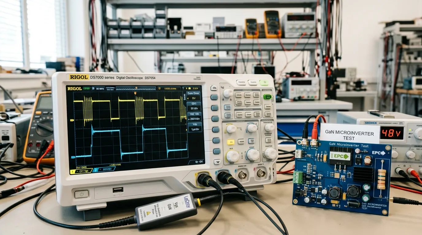 Đồ thị dạng sóng dao động đóng cắt ứng dụng bán dẫn GaN trong microinverter tần số cao MHz