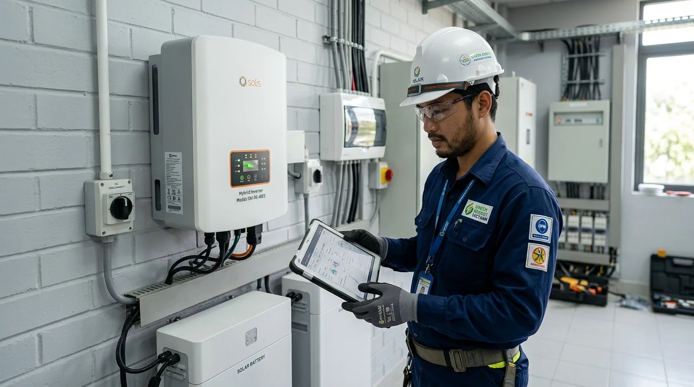 Kỹ sư kiểm tra thiết bị inverter điện mặt trời thế hệ mới
