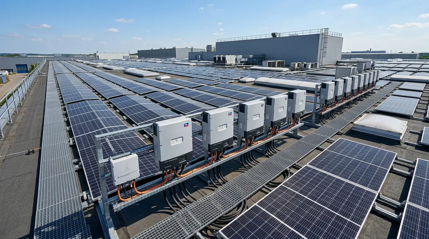 Hệ thống biến tần solar công nghiệp lắp đặt trên mái nhà xưởng