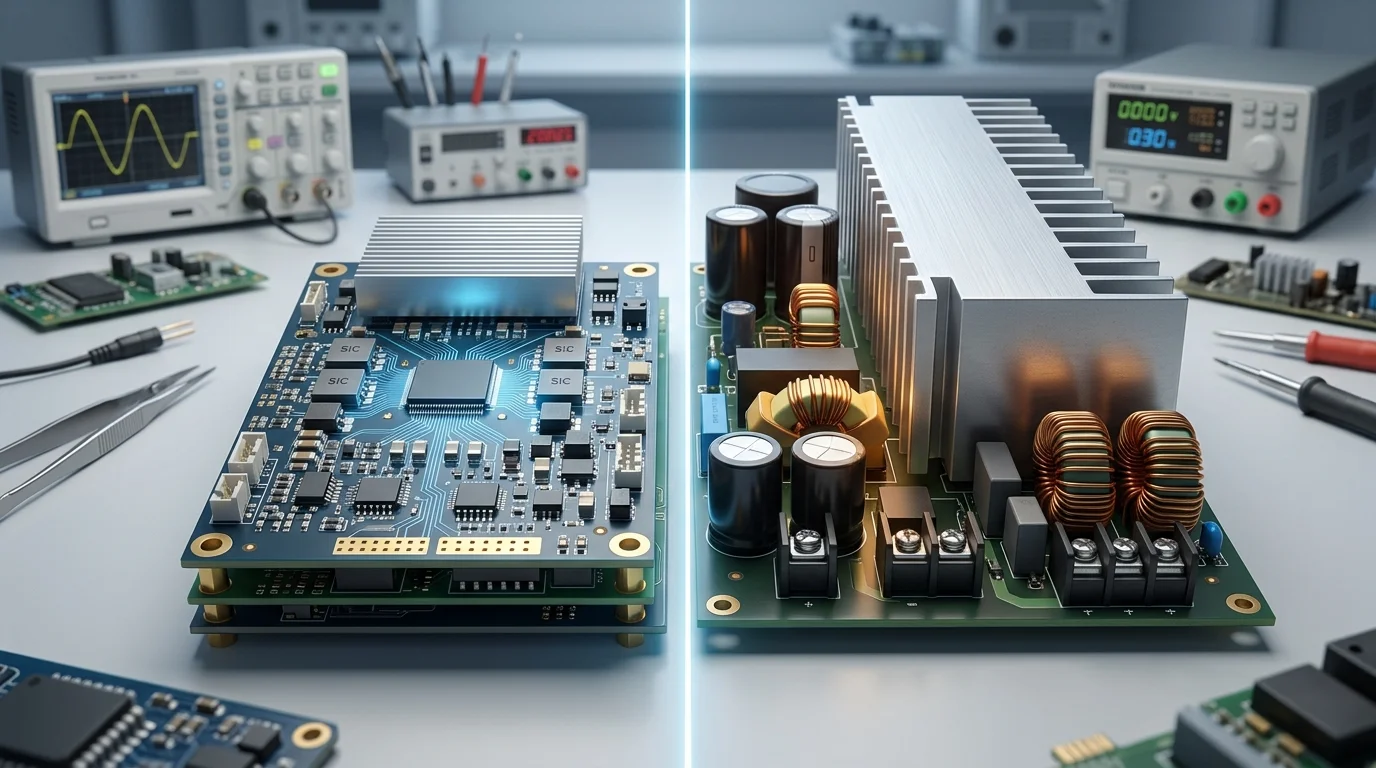 So sánh bo mạch inverter SiC mỏng gọn và bo mạch IGBT truyền thống