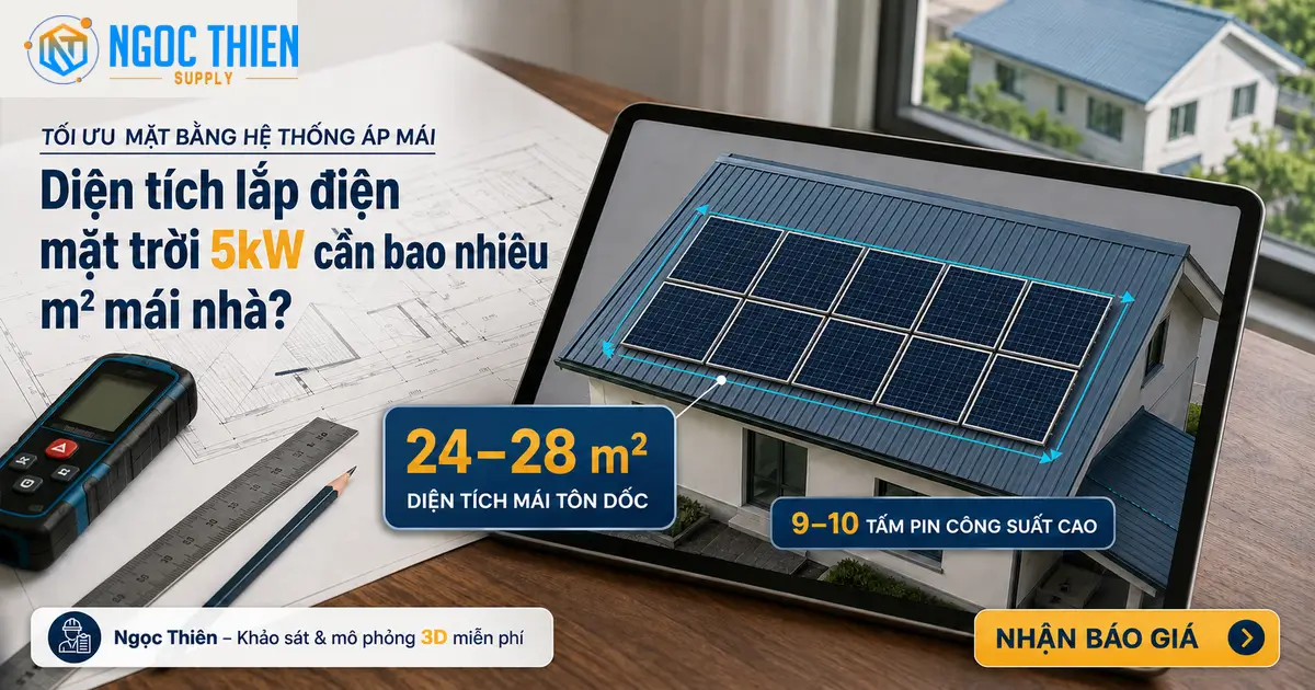 Diện tích lắp điện mặt trời 5kw cần bao nhiêu mét vuông?