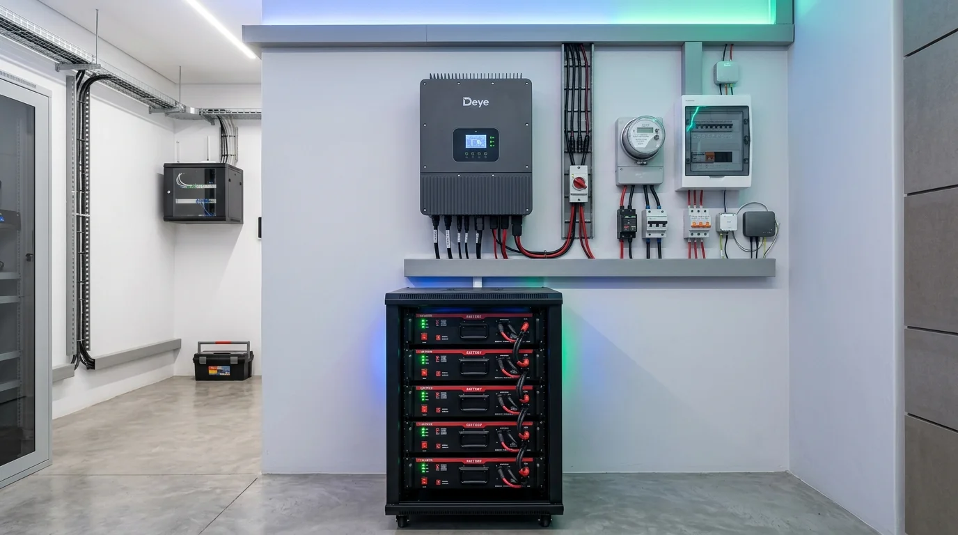 hệ thống pin lưu trữ lithium và inverter hybrid deye