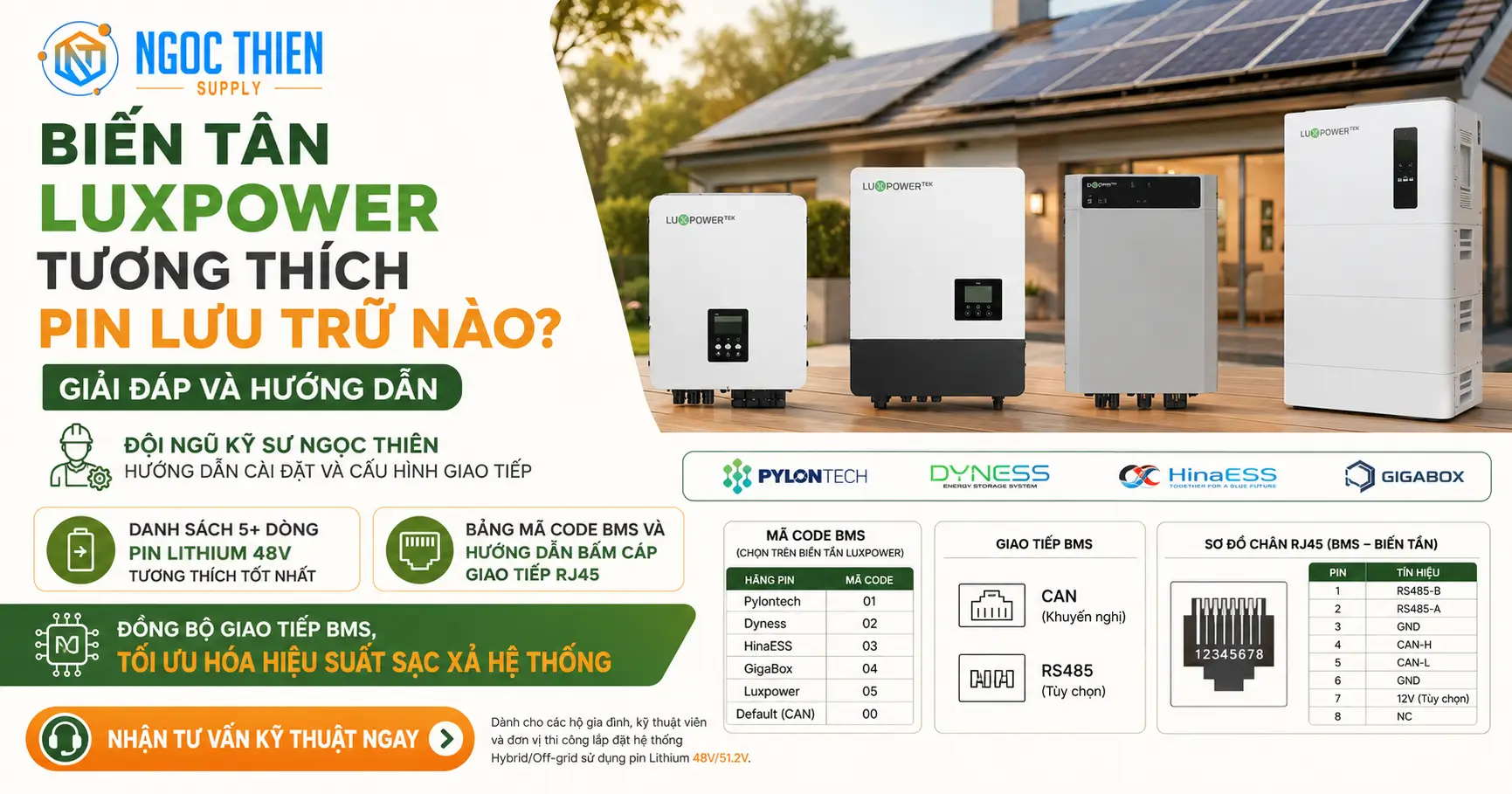 Biến tần Luxpower tương thích pin lưu trữ nào? Chi tiết