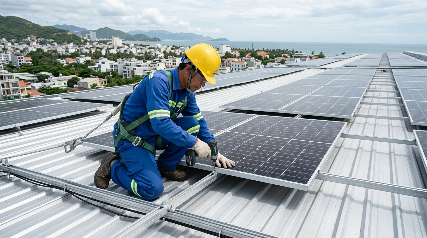 cách lắp đặt tấm pin năng lượng mặt trời trên mái tôn