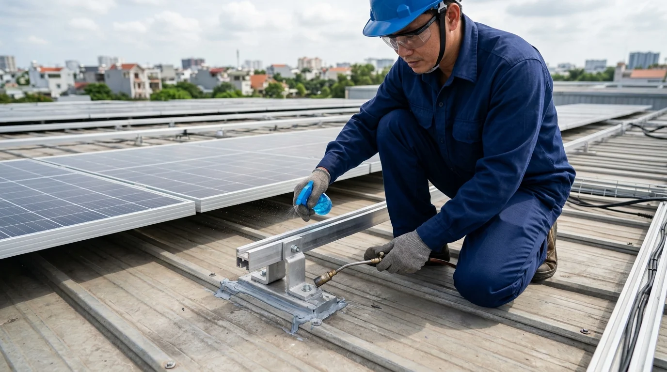 khung đỡ pin mặt trời mái tôn chống dột