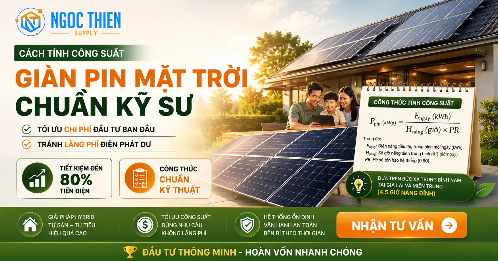 Cách tính công suất tấm pin năng lượng mặt trời chính xác