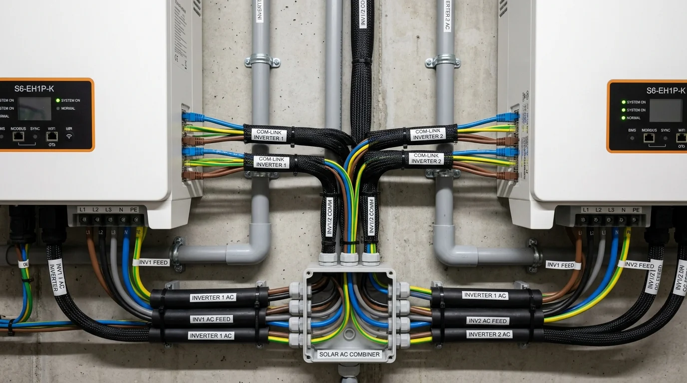 Sơ đồ đấu nối dây nguồn và truyền thông khi Cài đặt Parallel Inverter Deye nâng công suất