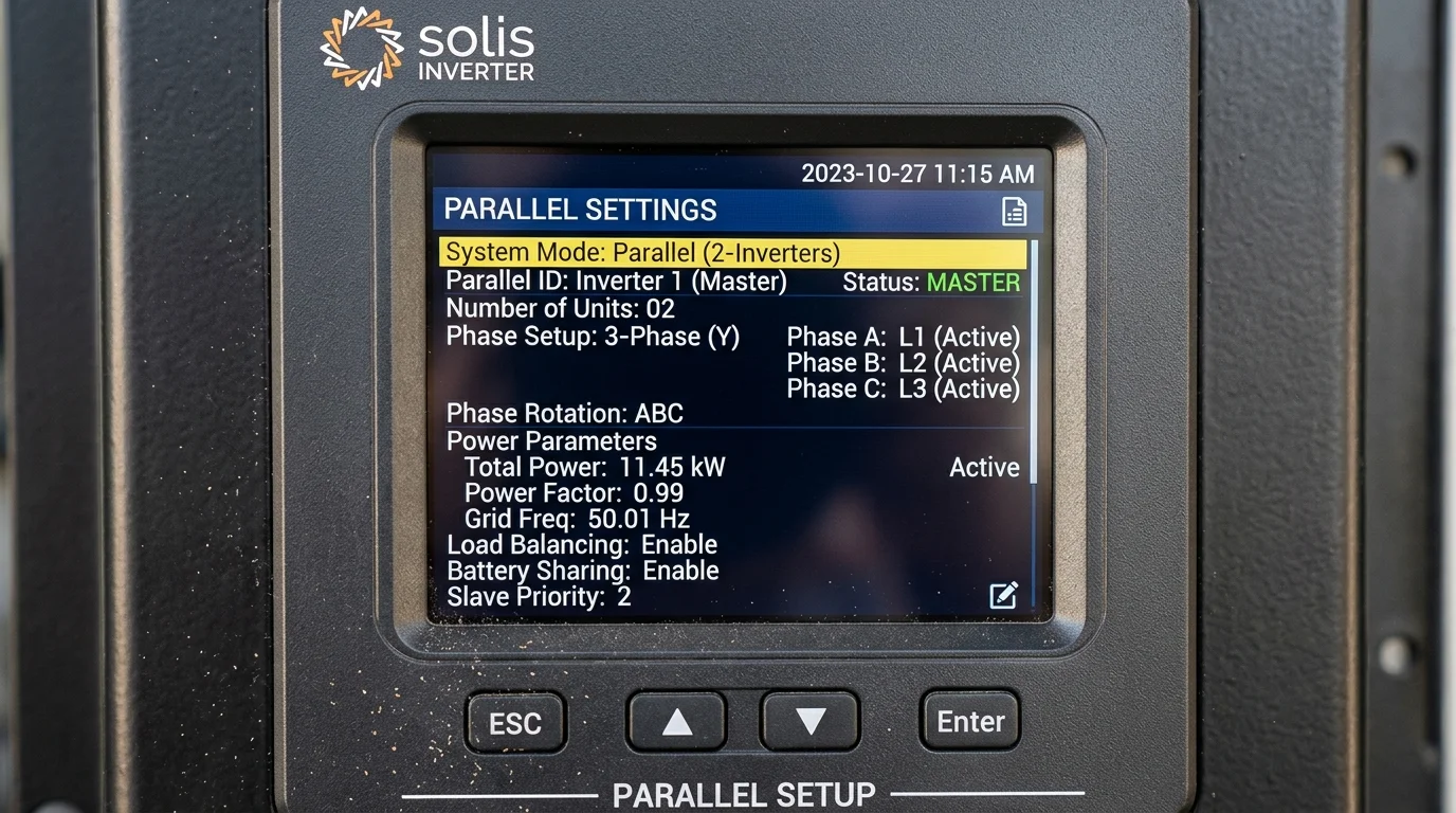 Màn hình cảm ứng LCD cài đặt thông số Parallel Mode trên Inverter Deye Hybrid