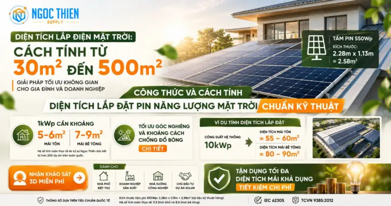 Diện tích lắp điện mặt trời: Cách tính từ 30m2 đến 500m2