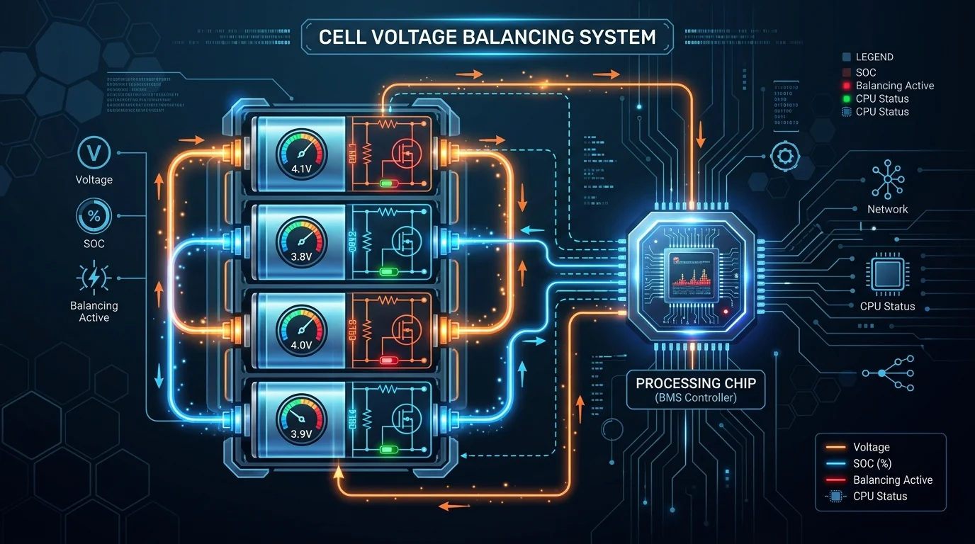 Cơ chế cân bằng cell pin bms giúp đồng đều dung lượng hệ pin lithium