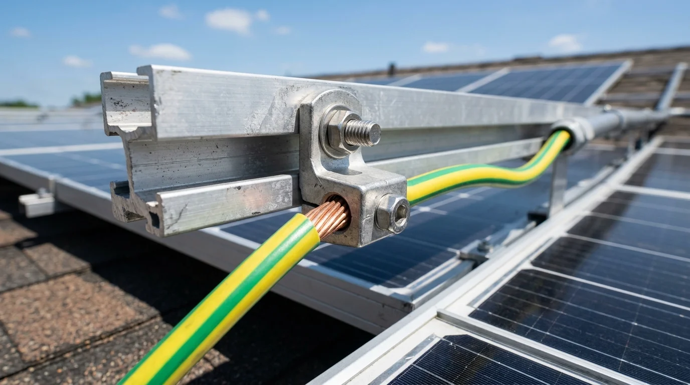 Kẹp tiếp địa liên kết khung nhôm tấm pin mặt trời với dây tiếp địa bọc vỏ PVC