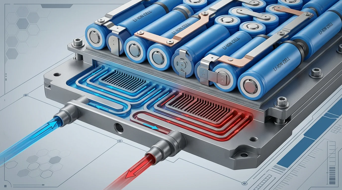 Cấu tạo tấm làm mát chất lỏng cold plate tiếp xúc trực tiếp module pin BESS