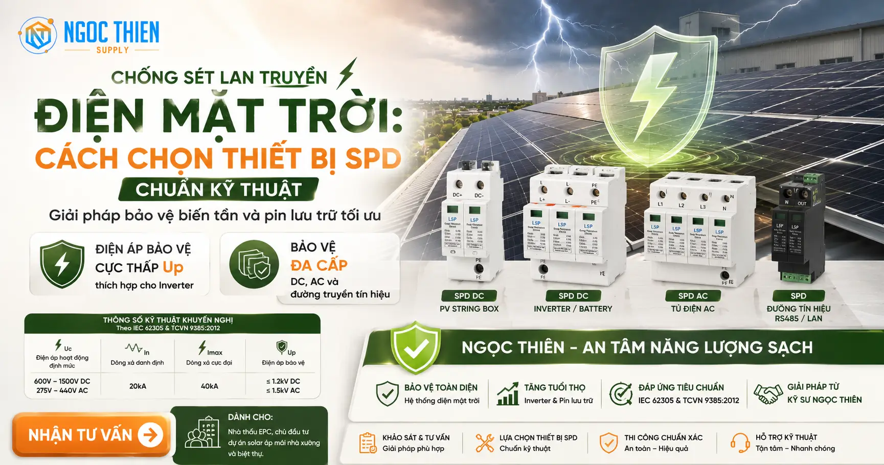 Chống sét lan truyền điện mặt trời: Cách chọn thiết bị SPD