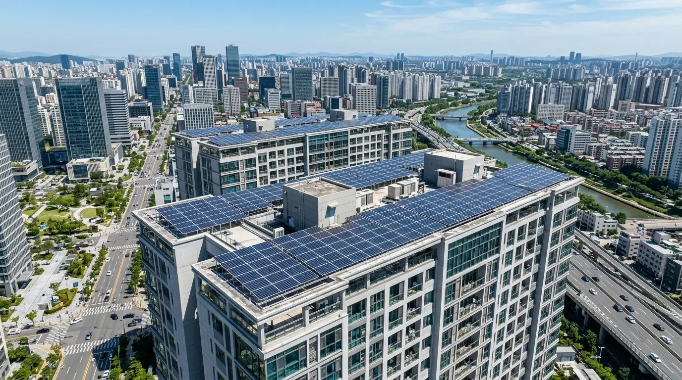 Hệ thống Điện mặt trời cho chung cư lắp đặt trên sàn mái tòa nhà cao tầng đô thị