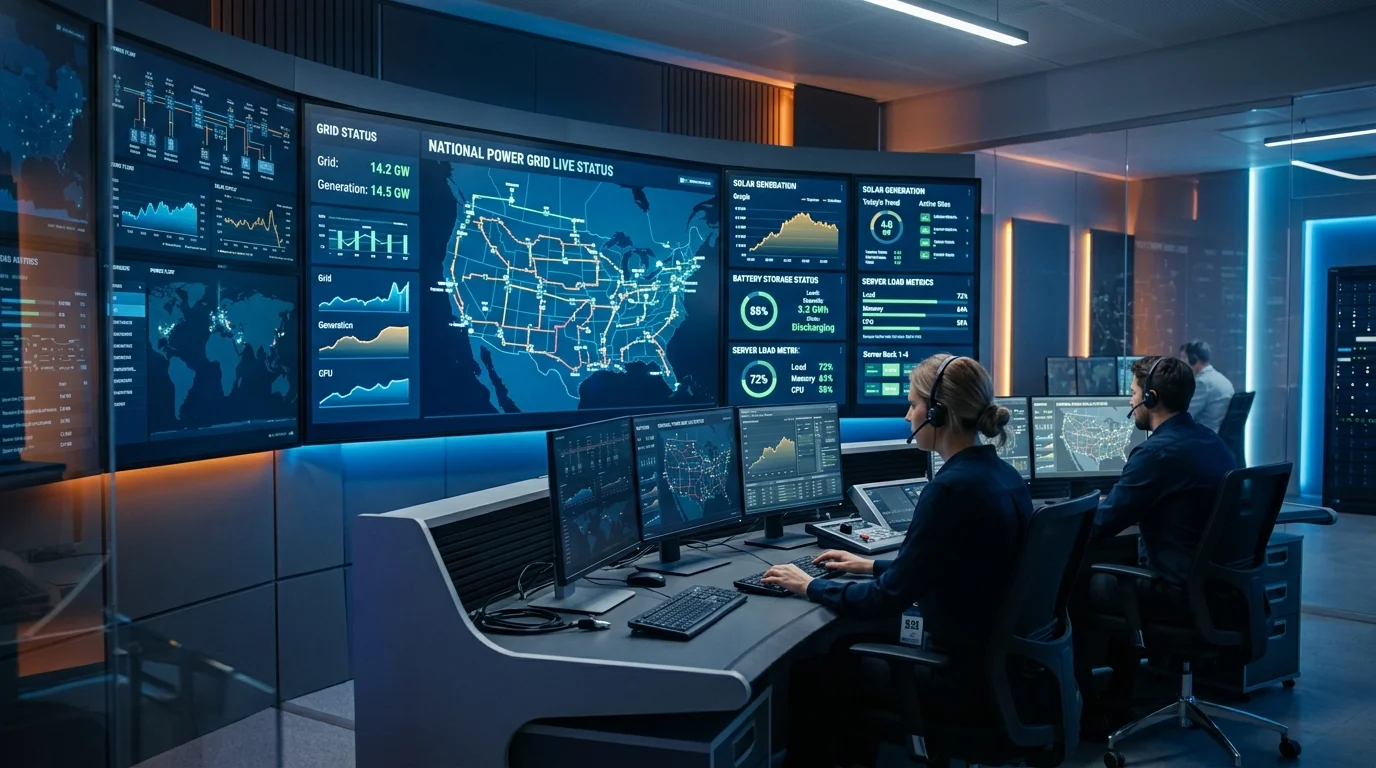 Màn hình giám sát trung tâm điều hành năng lượng xanh cho Data Center liên tục 24/7