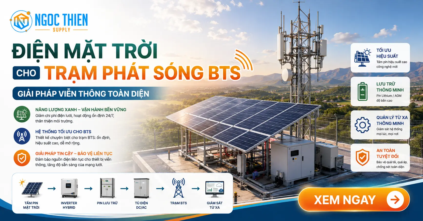 Hướng dẫn chi tiết giải pháp điện mặt trời cho trạm phát sóng viễn thông bts, phân tích kỹ thuật và giải pháp tối ưu cho hệ thống điện mặt trời.
