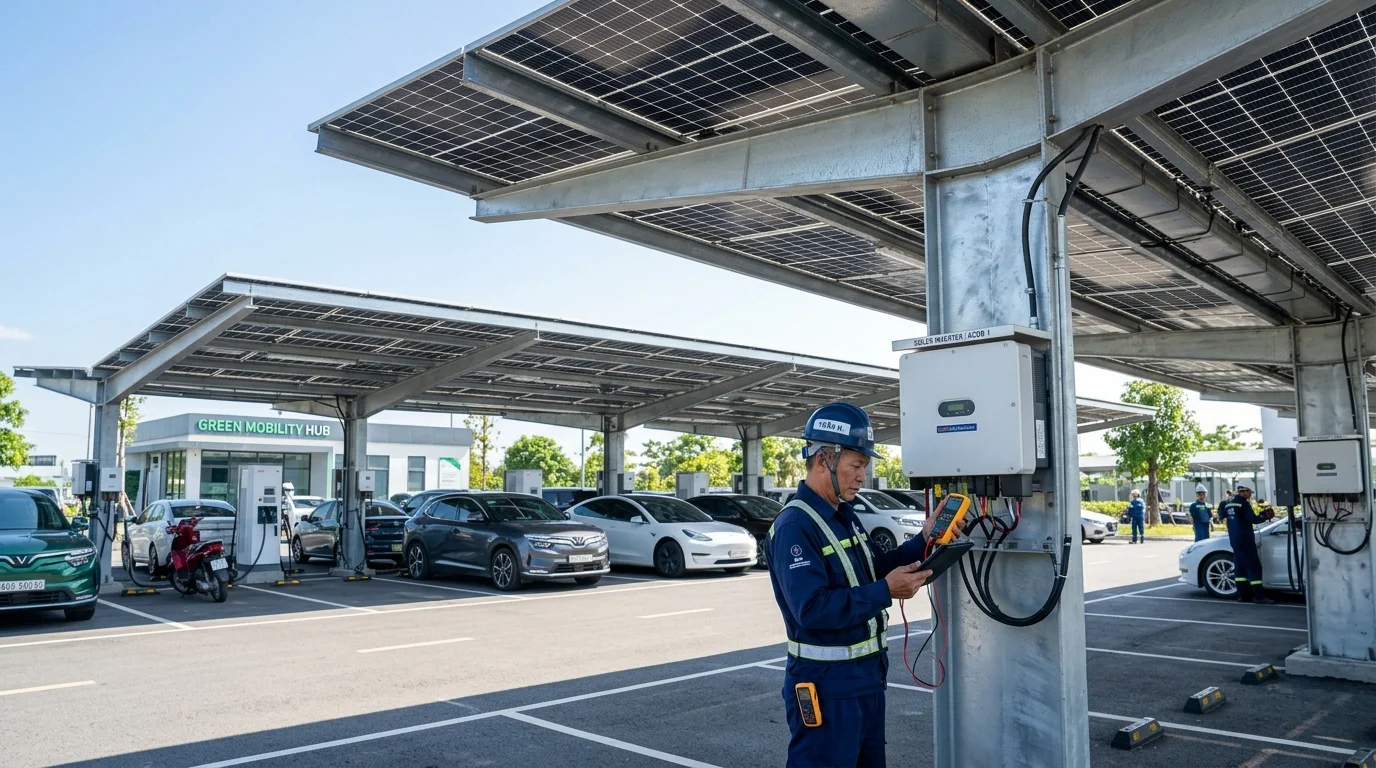 Điện mặt trời cho trạm sạc nhanh EV với mái che Solar Canopy