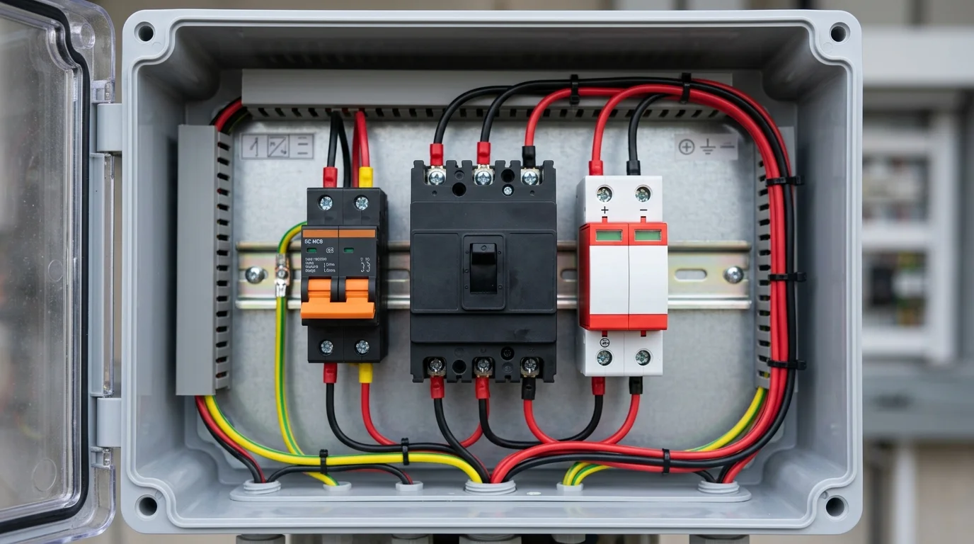 aptomat DC MCB MCCB và chống sét SPD bảo vệ hệ điện mặt trời