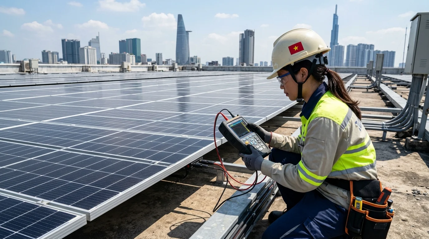 kỹ sư đo đường cong I-V và dòng ngắn mạch Isc tấm pin solar