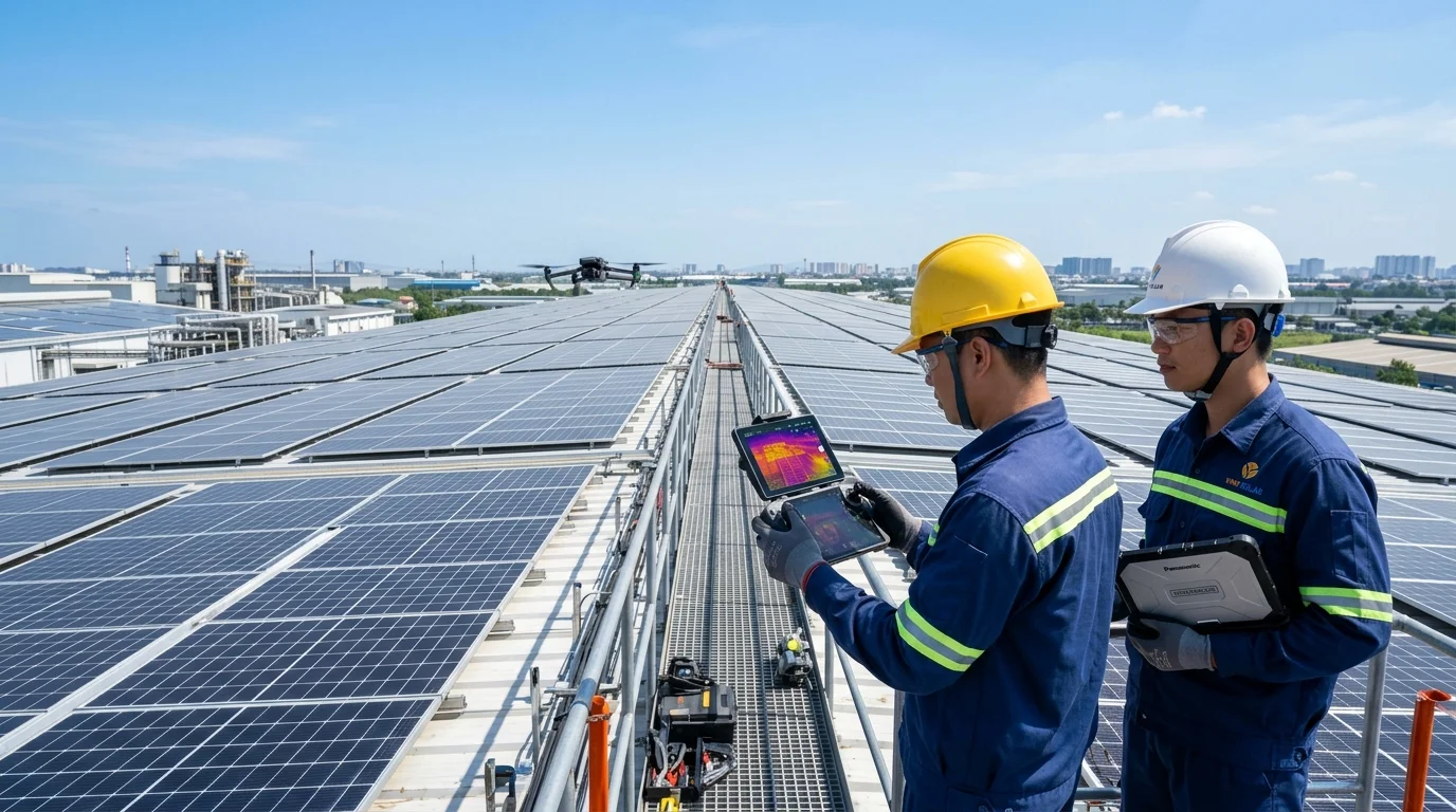 Drone thermal phát hiện Hotspot pin solar áp mái nhà xưởng