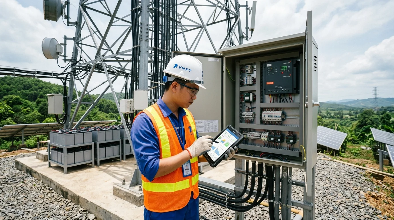 kỹ sư kiểm tra nguồn dự phòng solar bts viễn thông
