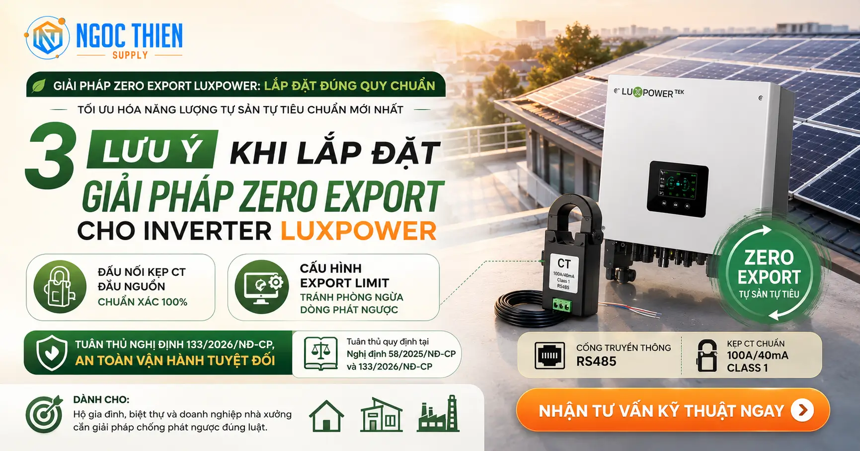 Giải pháp zero export Luxpower: 3 lưu ý lắp đúng quy chuẩn