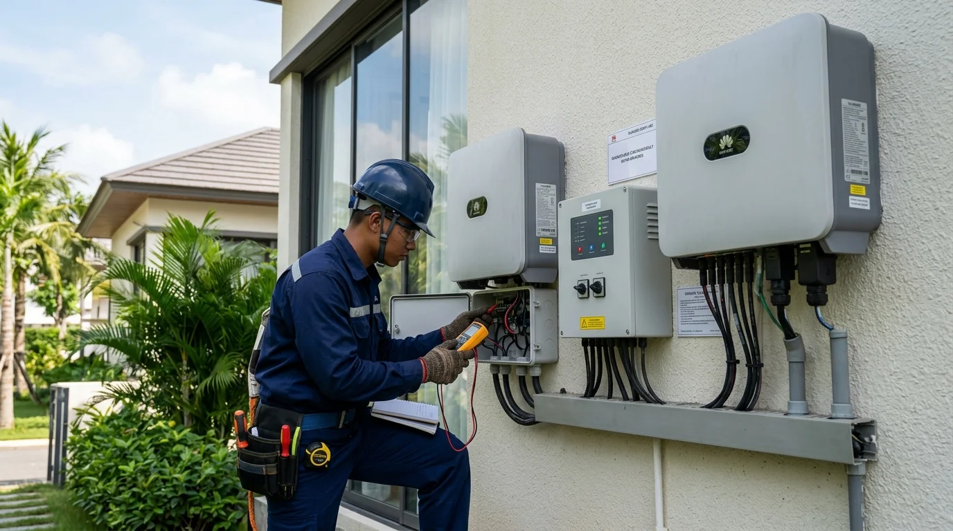 Kỹ sư Ngọc Thiên kiểm tra inverter Luxpower TriP HV