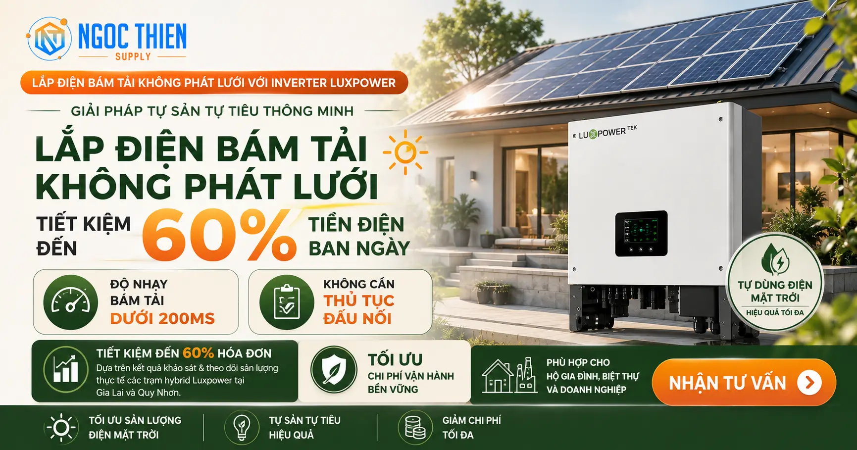 Lắp điện bám tải không phát lưới với inverter Luxpower