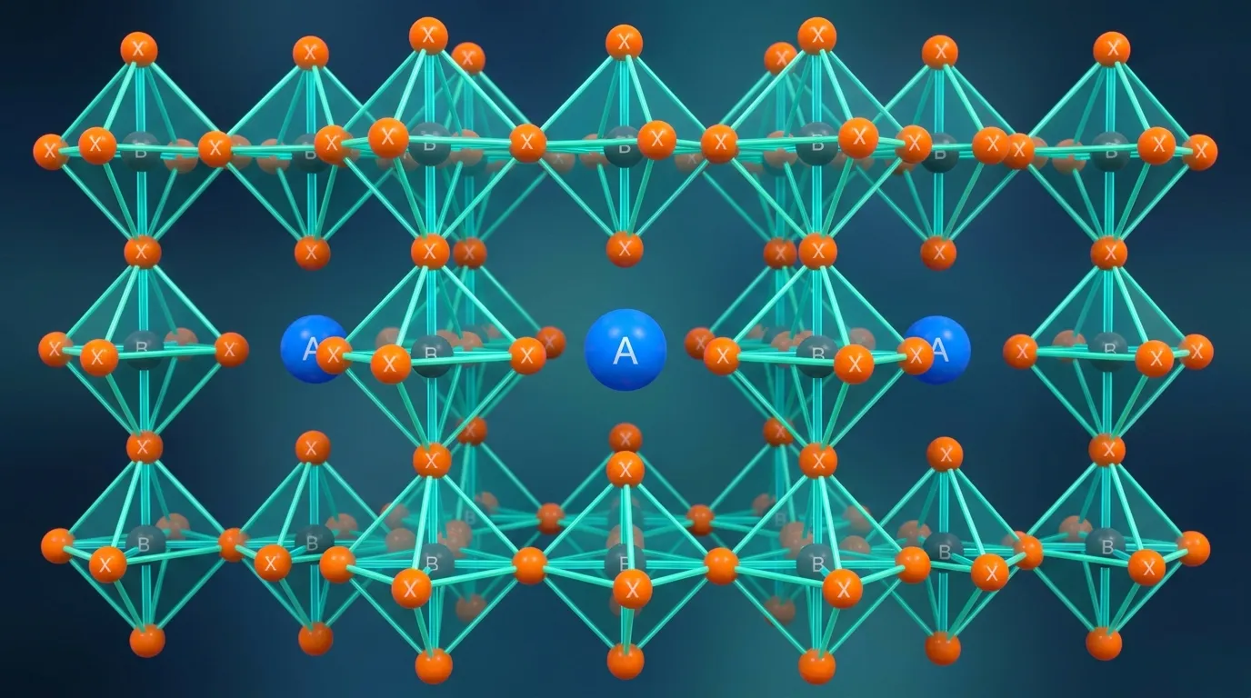 Mô hình cấu trúc tinh thể 3D màng quang điện Perovskite ABX3 màu sắc rực rỡ