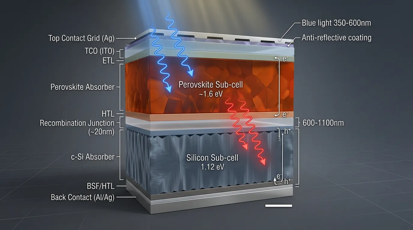 Cấu trúc lồng ghép hai lớp tế bào quang điện Perovskite phía trên và Silicon phía dưới