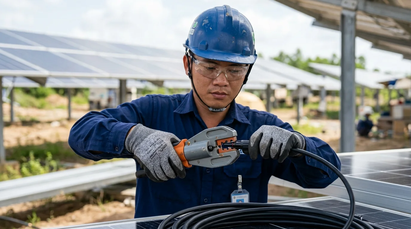 kỹ thuật bấm đầu nối MC4 chuyên dụng