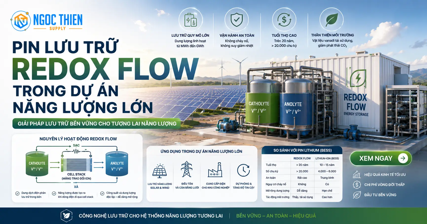 Pin lưu trữ Redox Flow trong dự án năng lượng lớn
