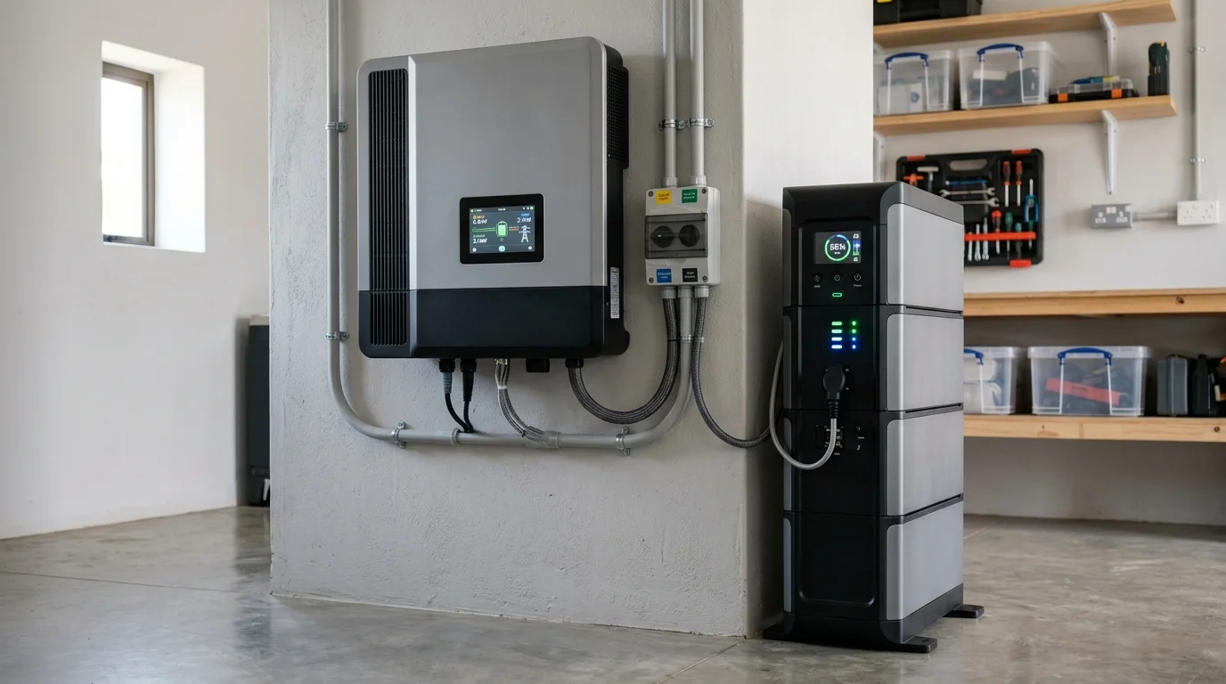 Inverter hybrid và hệ thống pin lưu trữ lithium lắp đặt trong nhà